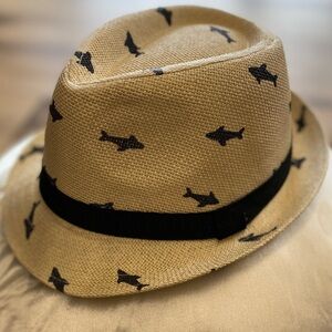 Tan Fedora with Black Shark Pattern kids size